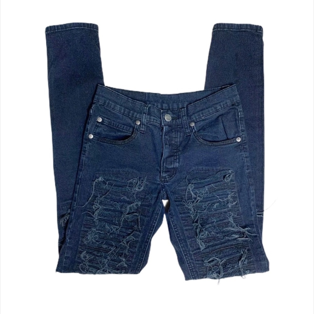 Cheap Monday distressed skinny jeans Sz Blue 27/32 - Picture 2 of 9